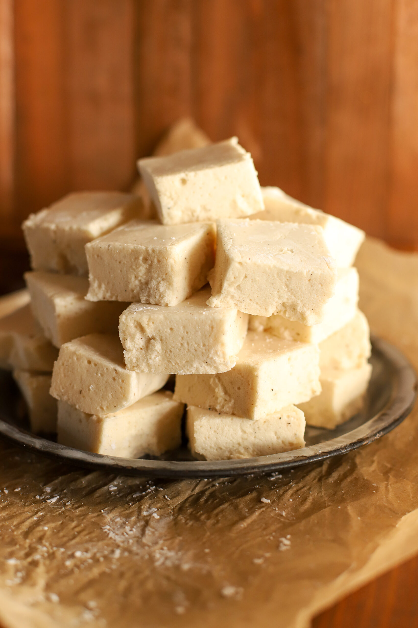 plate of cut up homemade marshmallows