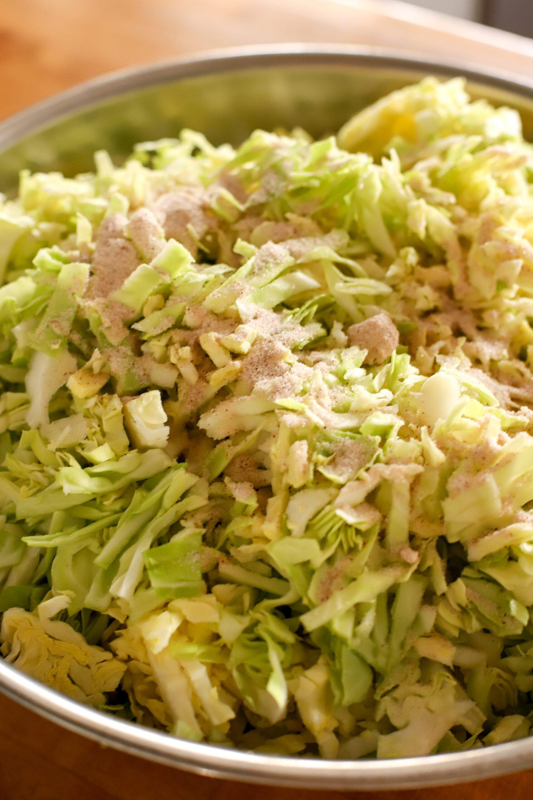 up close shot of salted cabbage