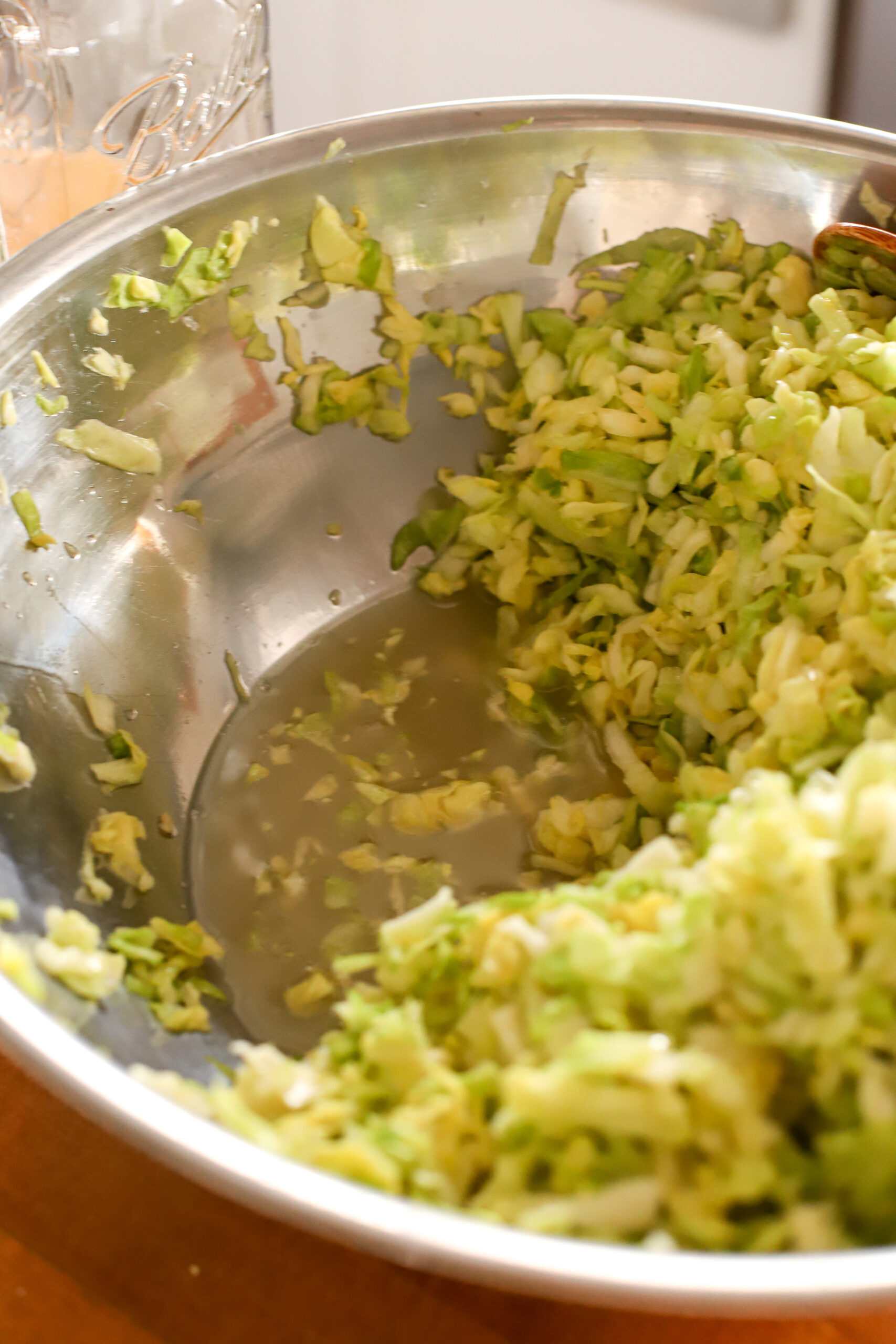 up close shot of homemade sauerkraut juice