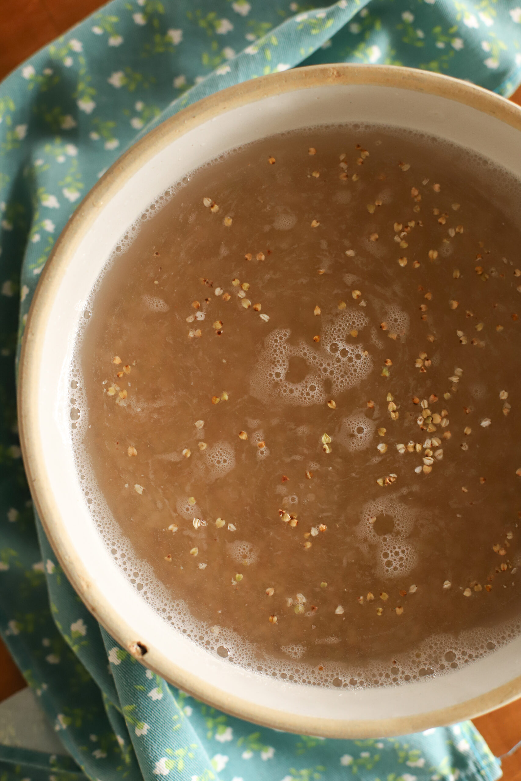 bowl of buckwheat groats soaking in water
