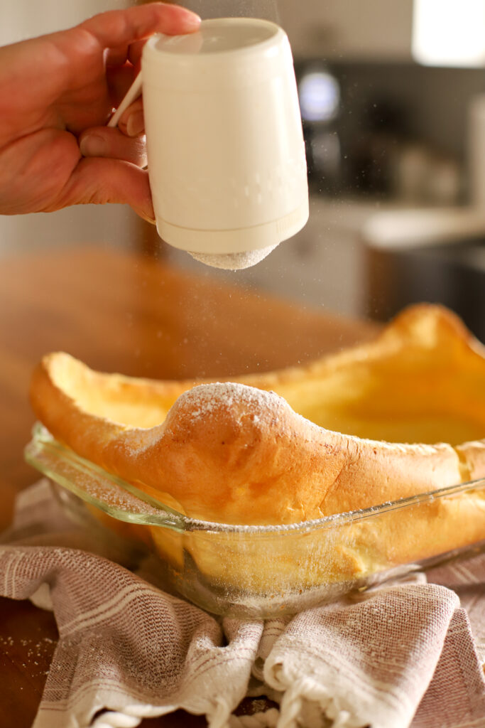German pancake with powdered sugar