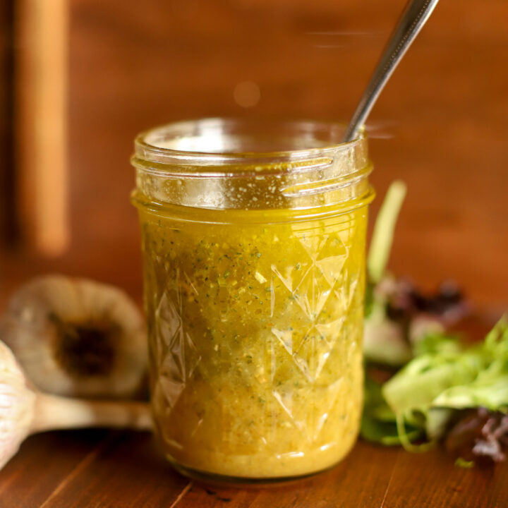 image of jar full of salad vinaigrette