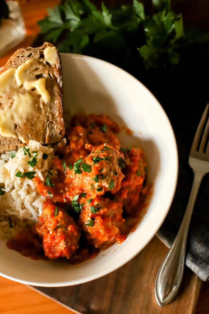 up close shot of italian pork meatballs
