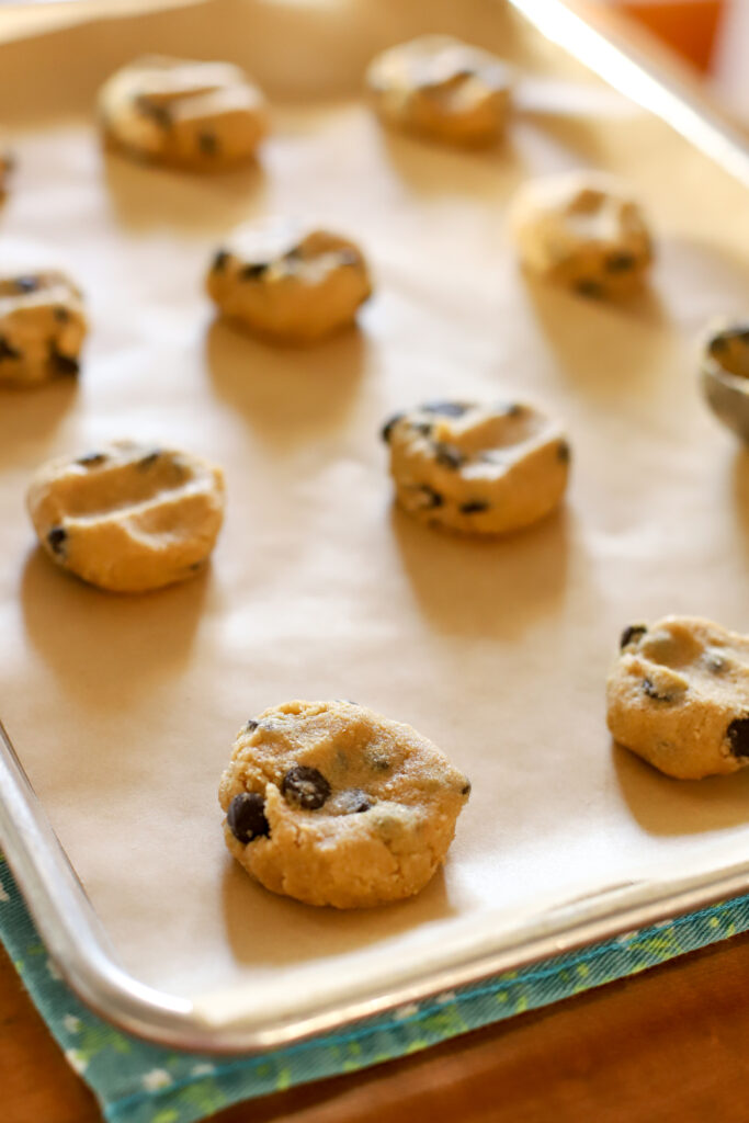 chocolate chip cookies ready to go into the oven