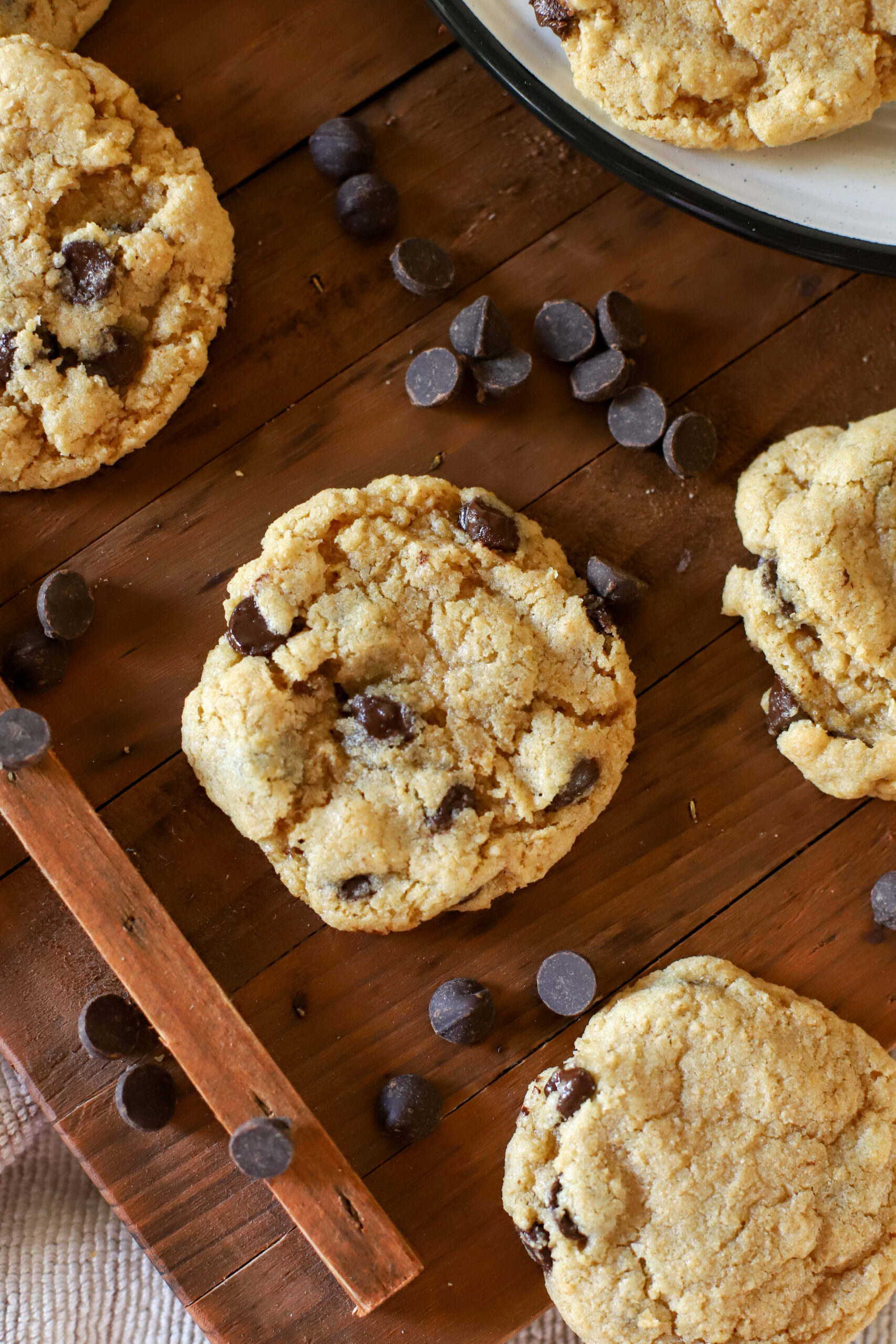up close shot of the best freshly milled chocolate chip cookies