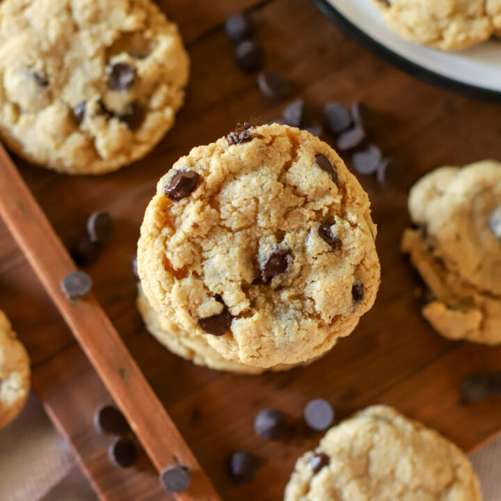Up close shot of the best freshly milled chocolate chip cookie
