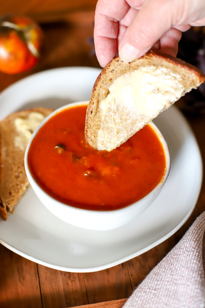 up close shot of bowl of tomato soup