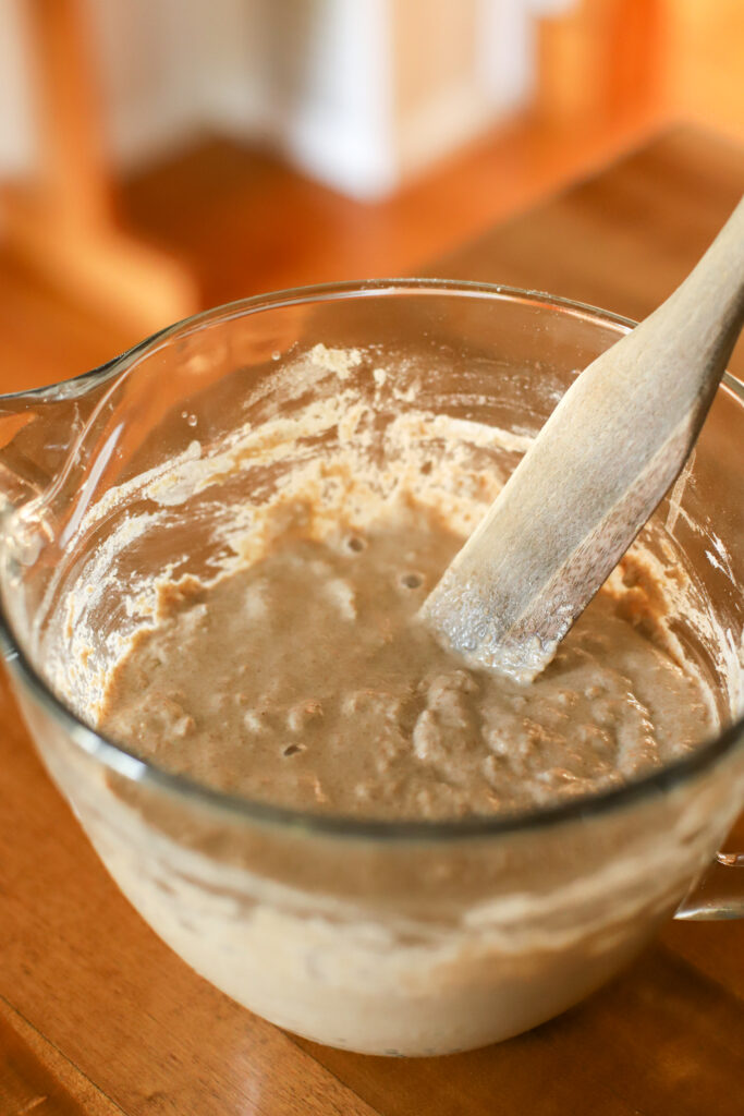 up close shot of recently fed sourdough starter