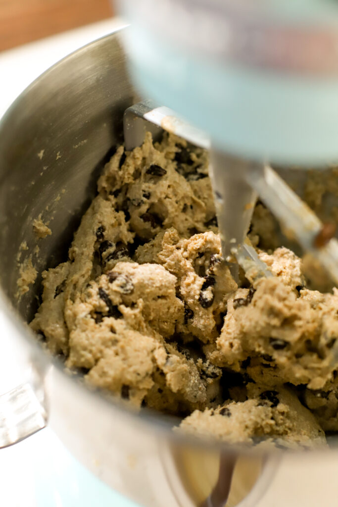 up close shot of cinnamon raisin bread dough