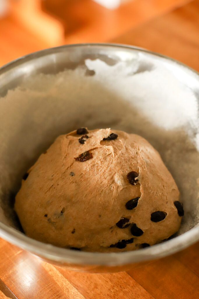 freshly milled sourdough cinnamon raisin bread rising
