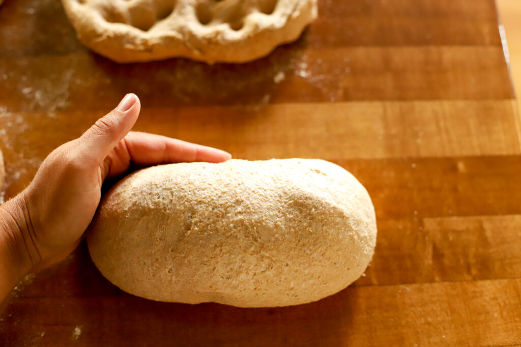 a beautiful rolled loaf of freshly milled sandwich bread