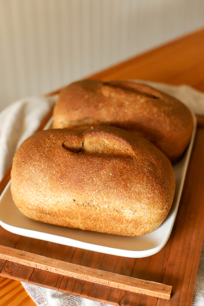 baked loaves of freshly milled sourdough sandwich bread