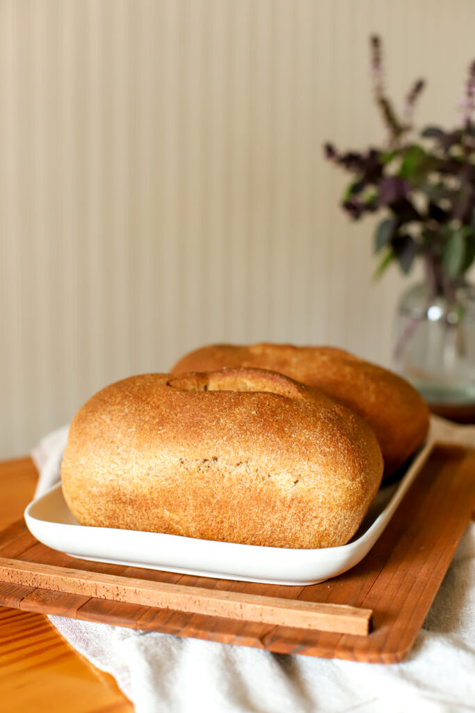 tray of two loaves of sourdough sandwich bread