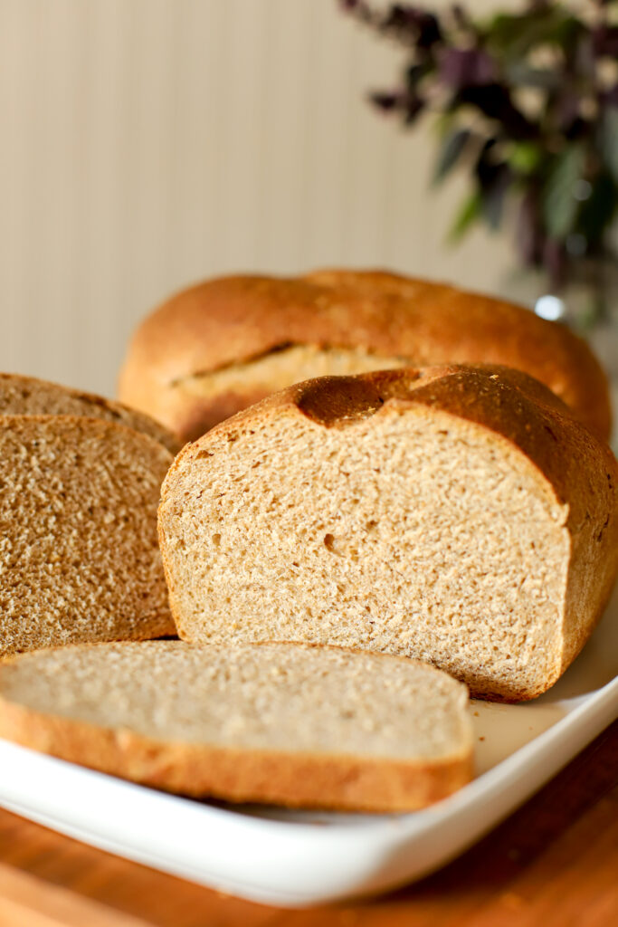 up close shot of freshly milled sourdough sandwich bread
