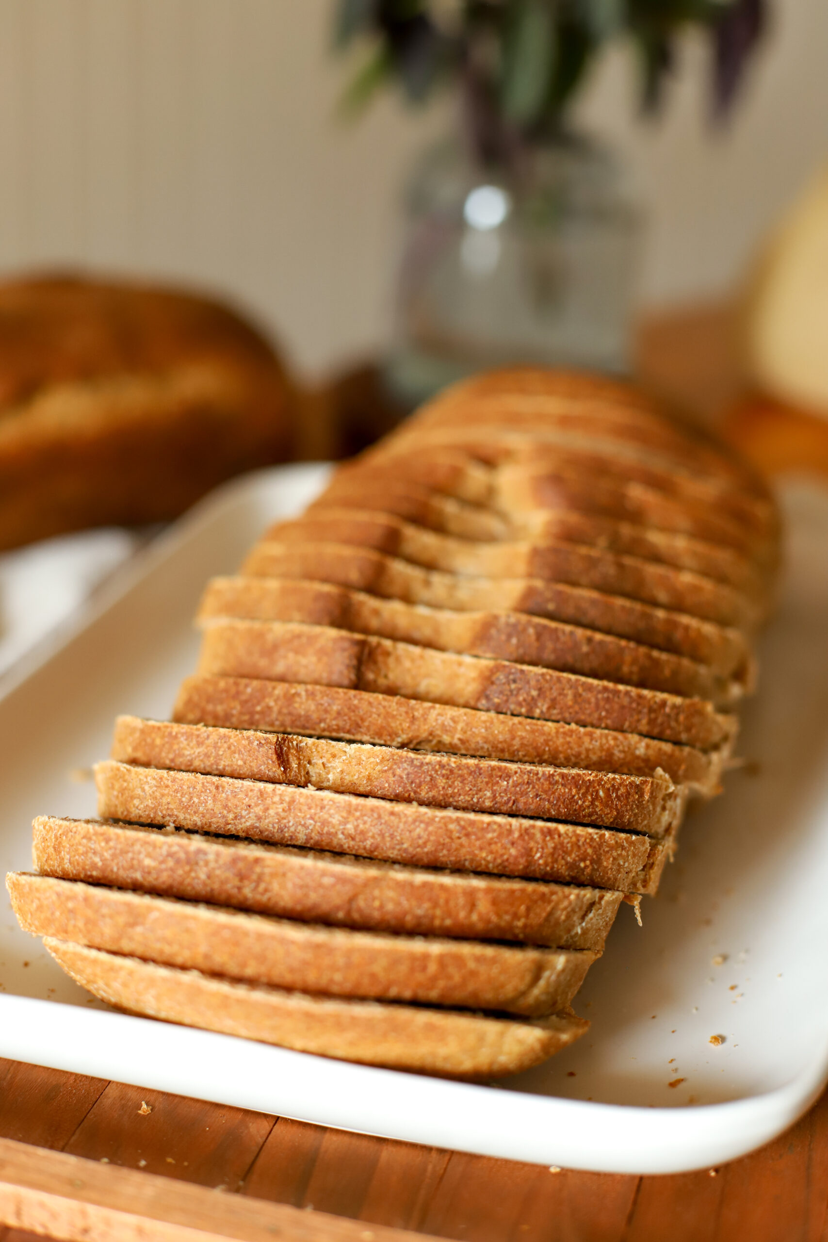 freshly milled sourdough sandwich bread sliced and ready for the freezer
