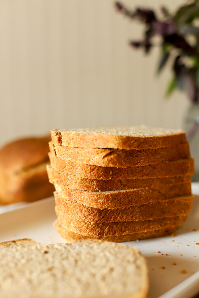 up close shot of sliced sourdough sandwich bread