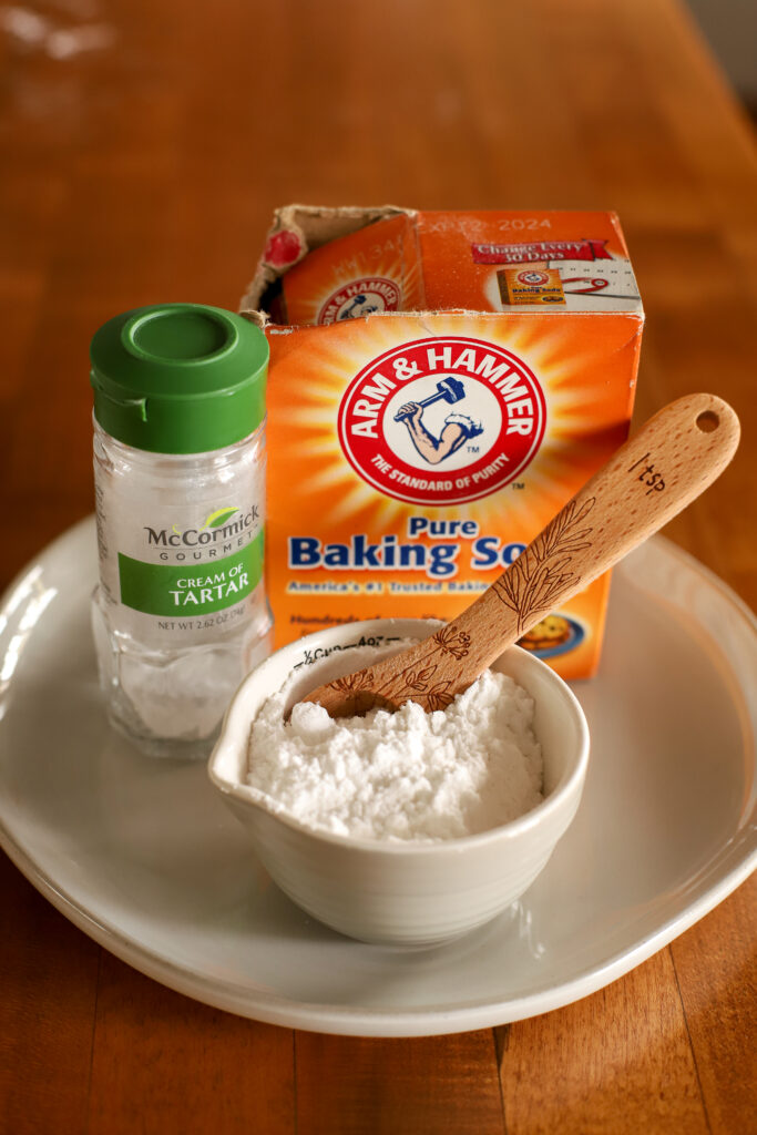 up close shot of ingredients used to make corn free baking powder
