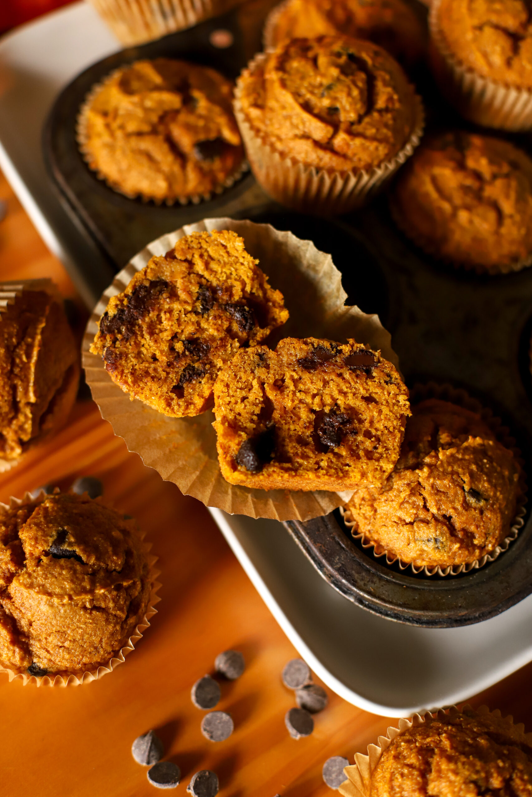 up close shot of muffin cut in half