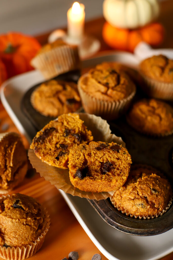 up close shot of muffin cut in half