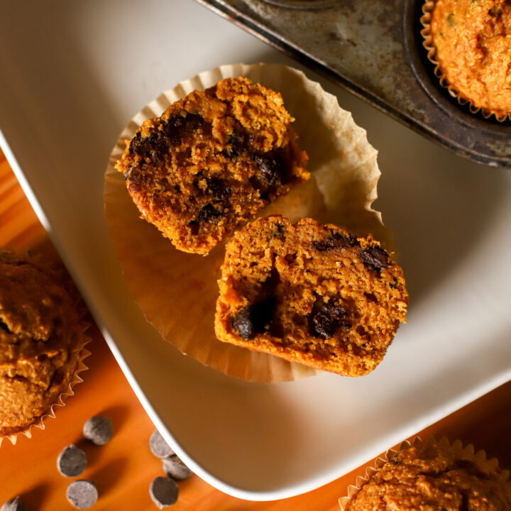 up close shot of muffin cut in half