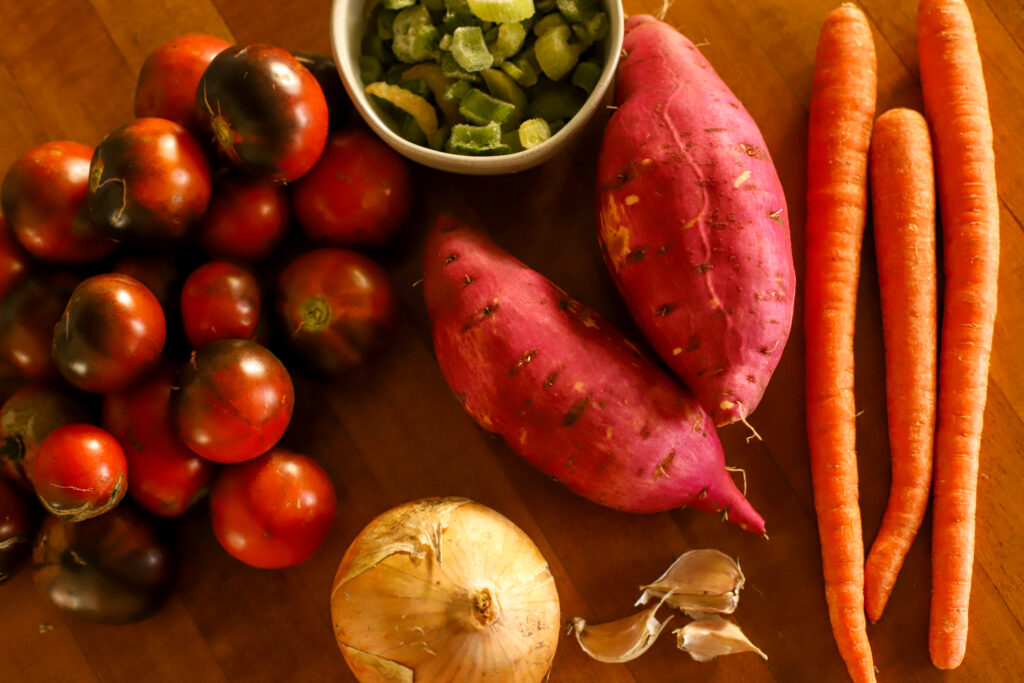 up close shot of harvest chili ingredients