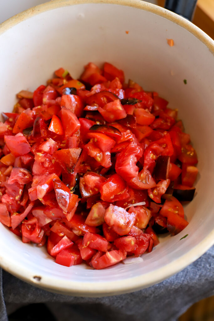 a bowl of cut up tomatoes