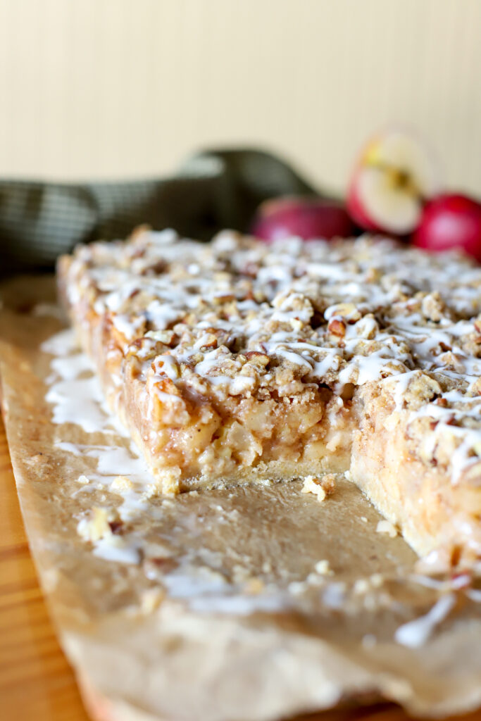 up close shot of inside of freshly milled apple pie bars