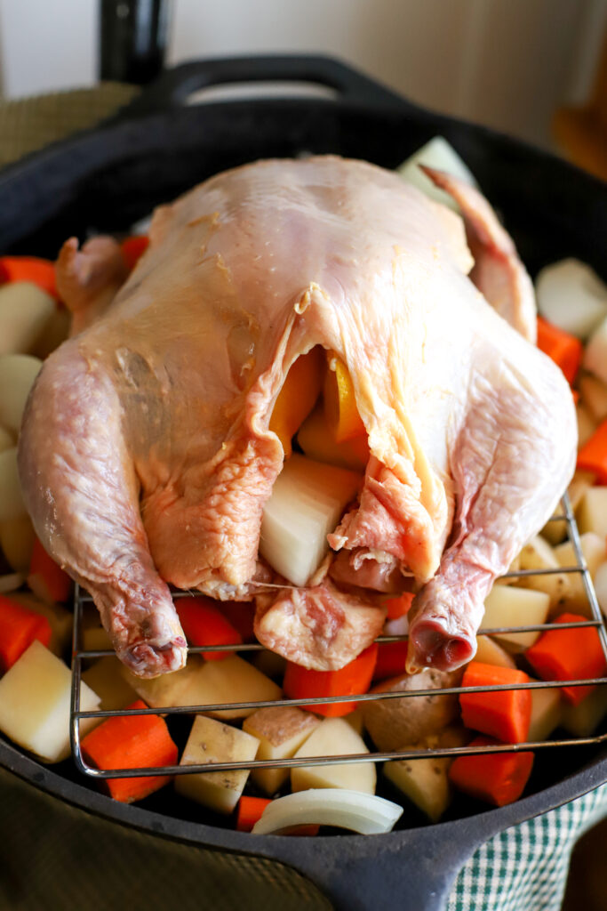 whole chicken stuffed with onions and lemon