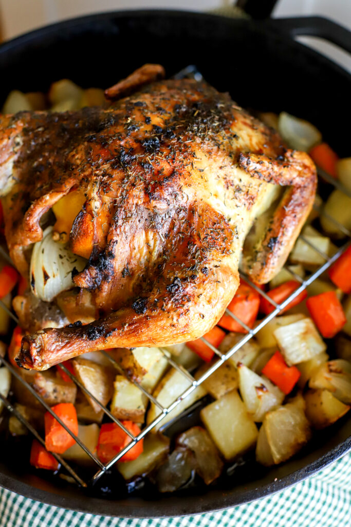up close shot of roasted whole chicken