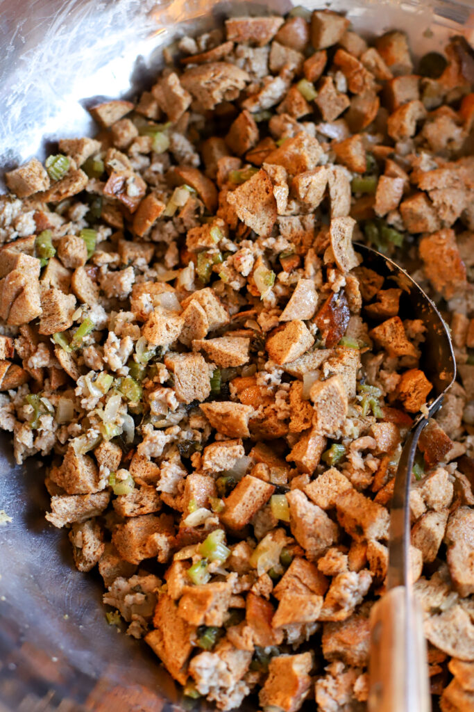 fresh milled sausage stuffing ingredients mixed together