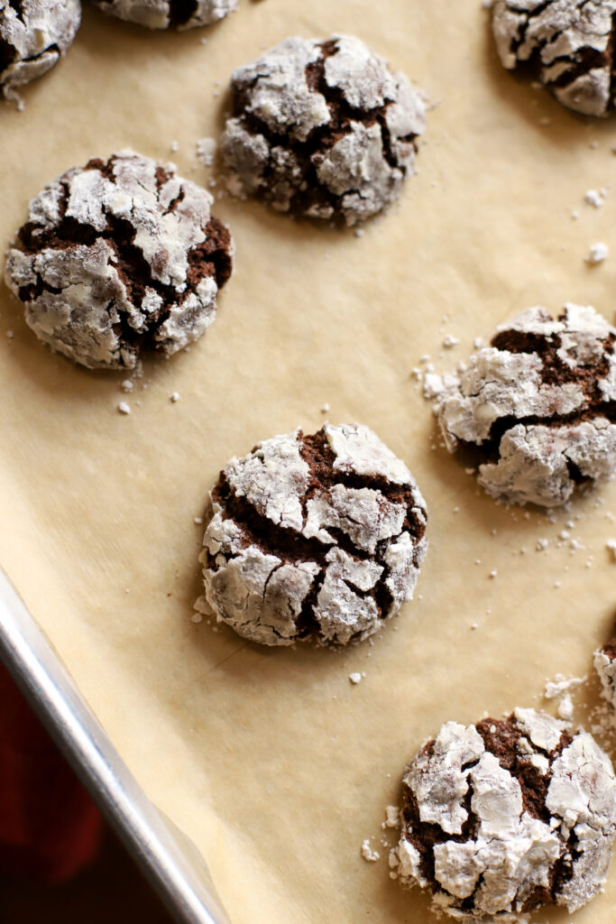 fresh milled crinkle cookies on baking sheet