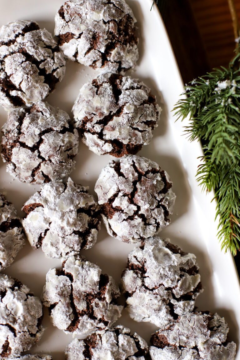up close shot of large plate full of crinkle cookies