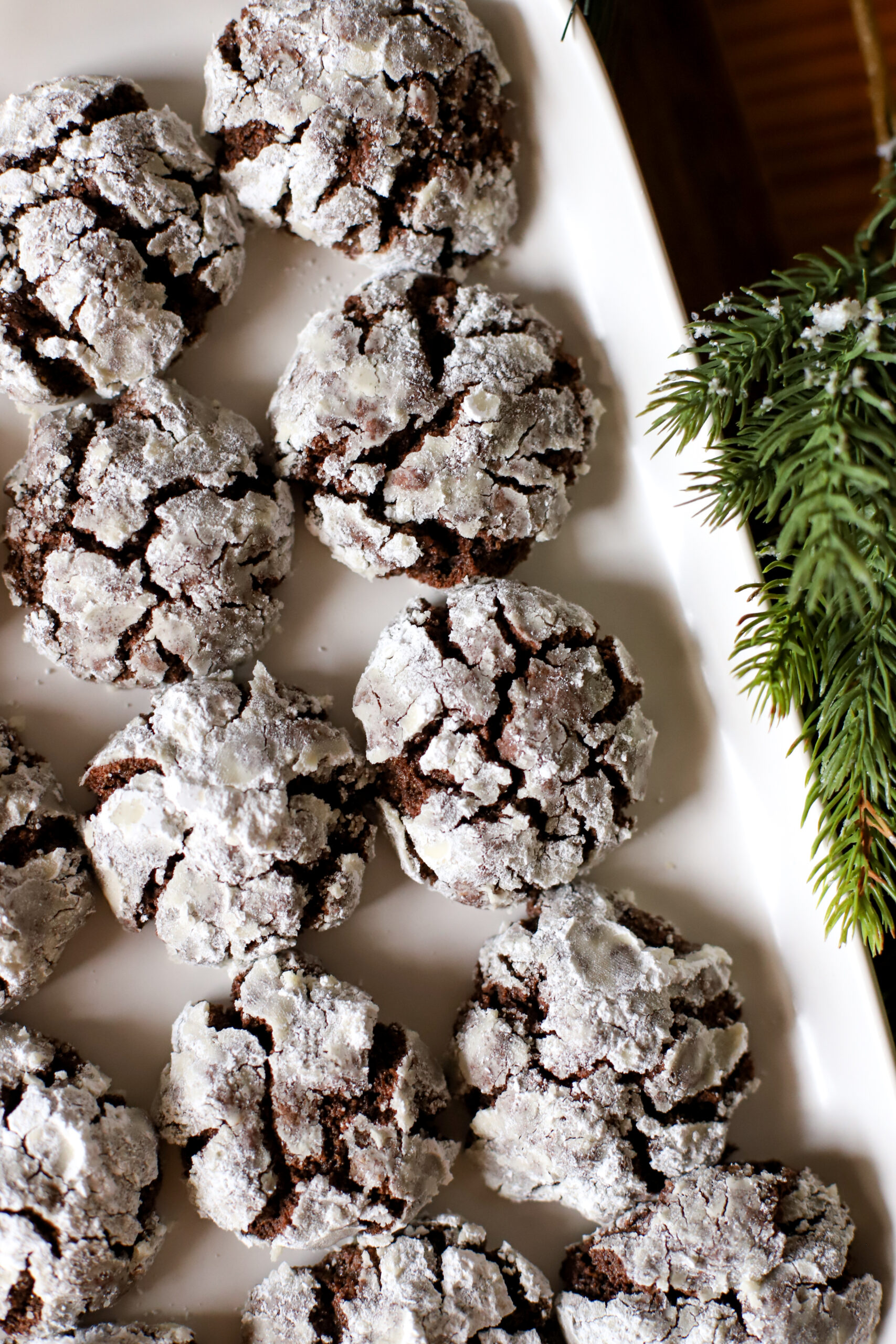 up close shot of large plate full of crinkle cookies