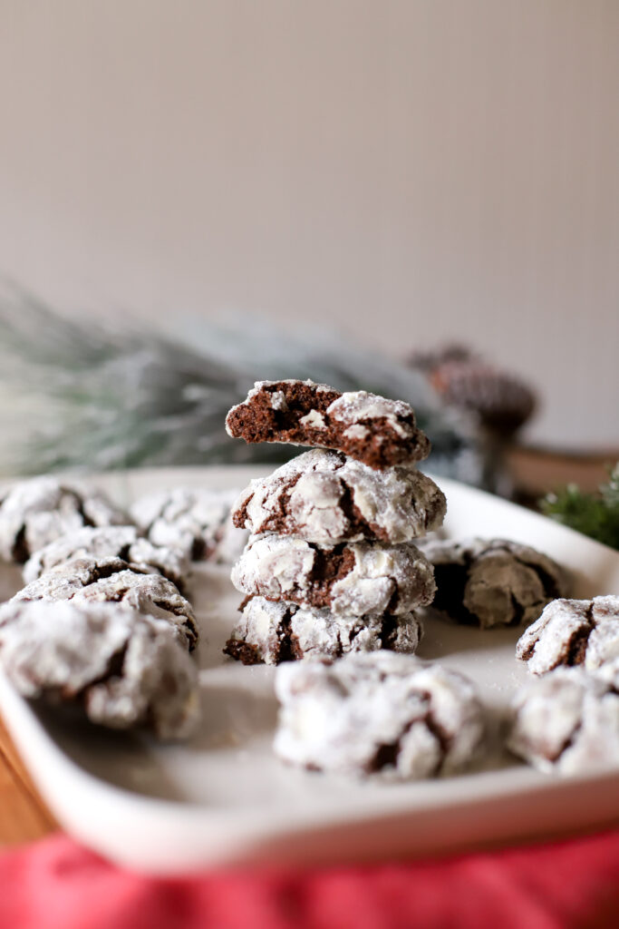 up close shot of crinkle cookie with bite taken out of it