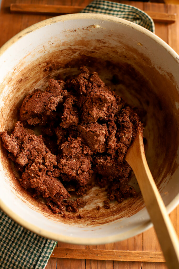 up close shot of fresh milled crinkle cookie dough