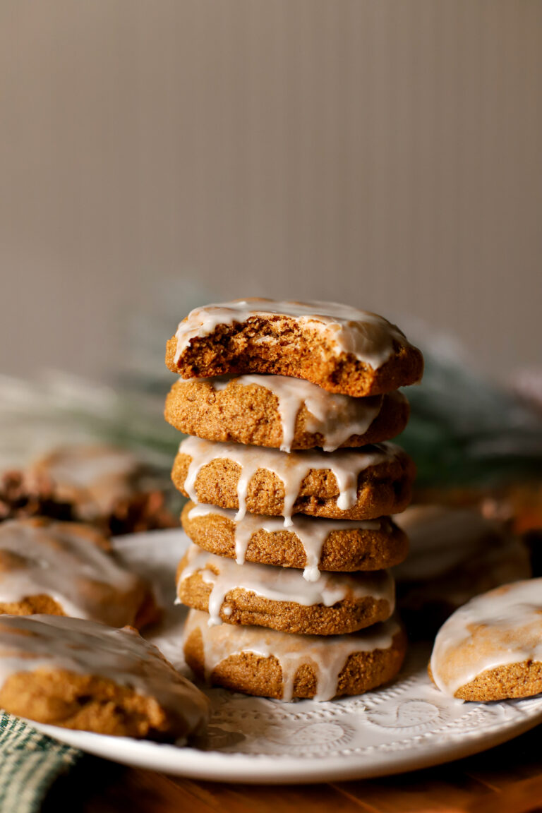 up close shot of stacked fresh milled gingerbread cookies