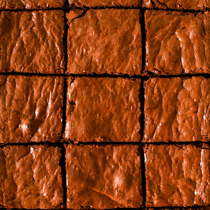 up close shot of sliced fresh milled fudgy brownies