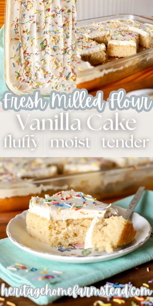 pinterest pin for fresh milled vanilla cake