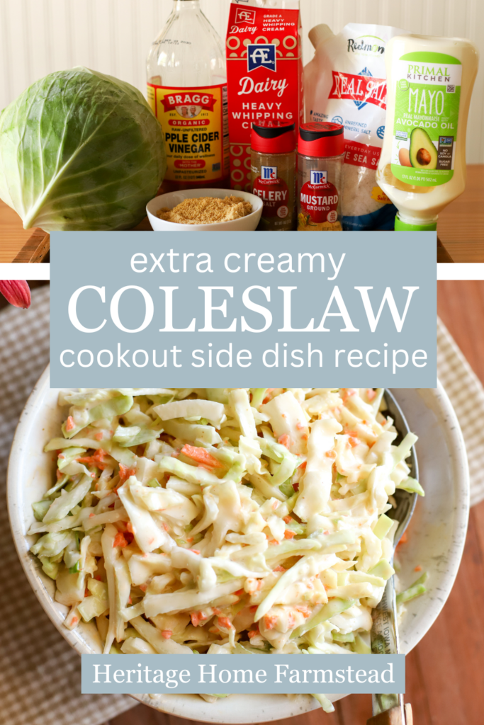 Pinterest Pin for Extra Creamy Coleslaw Recipe