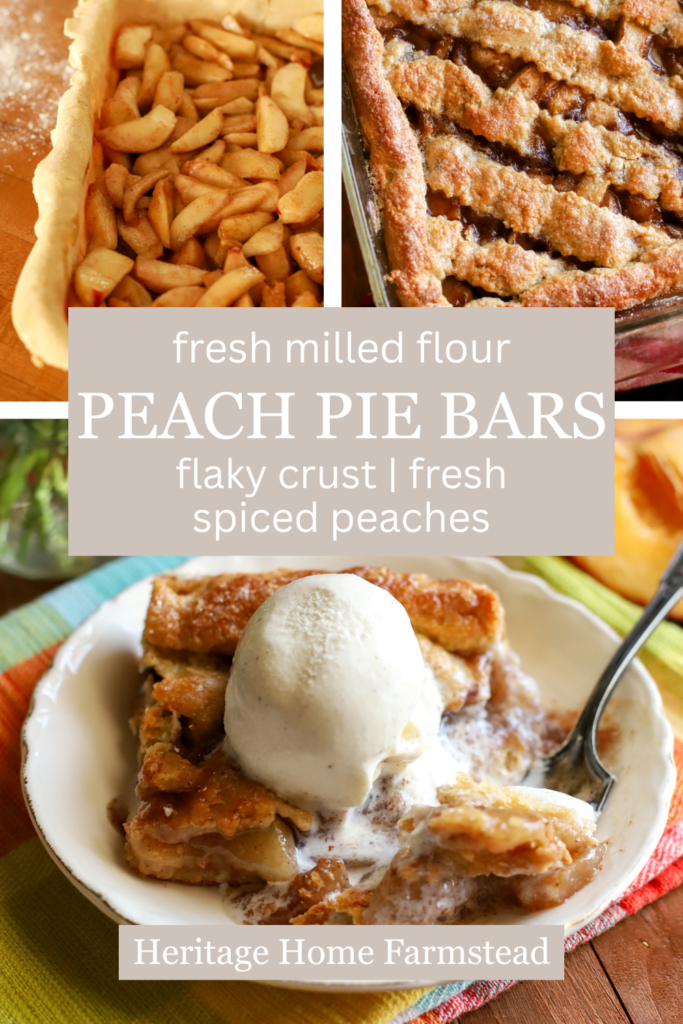 Pinterest pin for Fresh Milled Peach Pie Bars