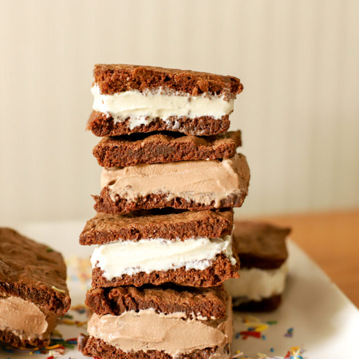 up close shot of stack of ice cream sandwiches on a plate