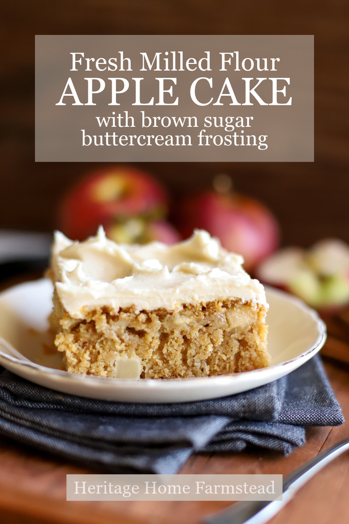Pinterest Pin for How To Make The Best Fresh Milled Apple Cake With Brown Sugar Buttercream