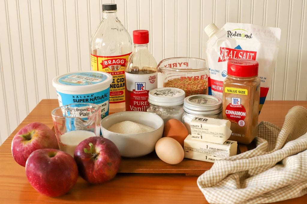 image of ingredients needed to make fresh milled apple cake